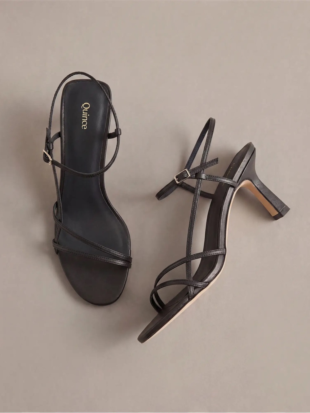 NIB Quince Women's Black Strappy Mid-Heel Sandals size 8 - Picture 3 of 9